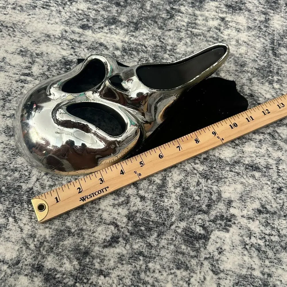 Vintage Scream Movie Ghostface Mask Silver Chrome Metallic Horror Halloween Prop